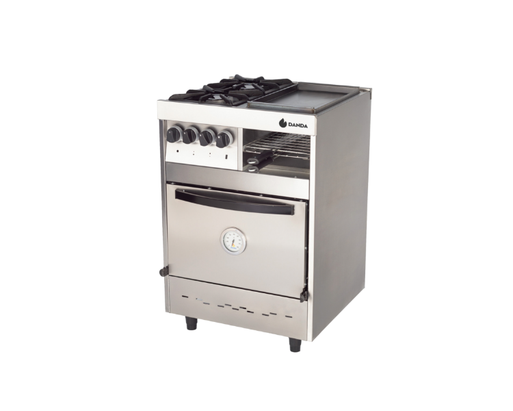 COCINA SEMI INDUSTRIAL 2 HORNALLAS Y PLANCHA BIFERA DANDA 60 CM