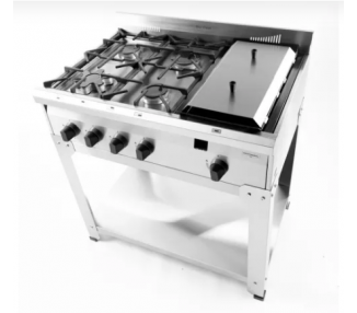 ANAFE ACERO 4 HORNALLA CON PLANCHA 86 CM