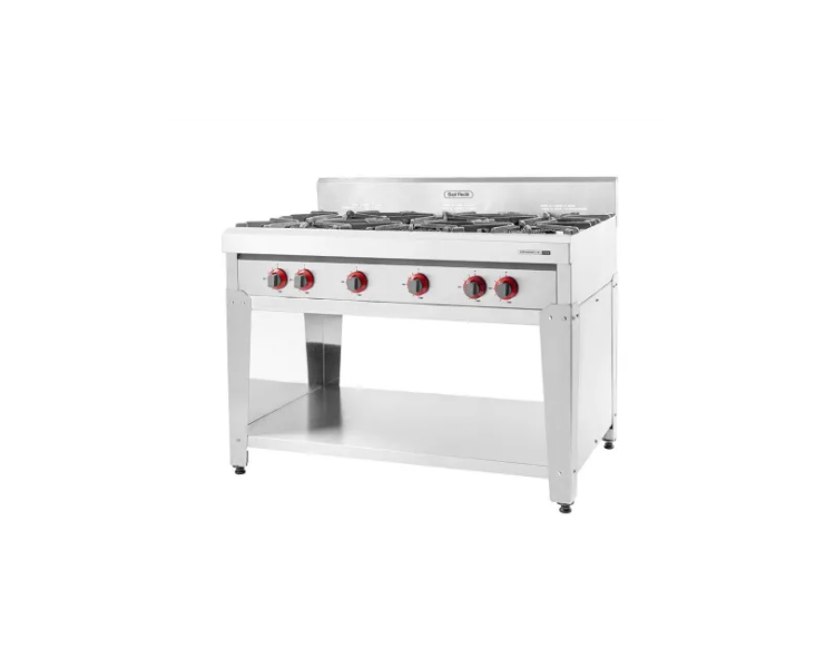 ANAFE DE ACERO 6 HORNALLAS SOL REAL CON REJAS DE FUNDICION 143CM