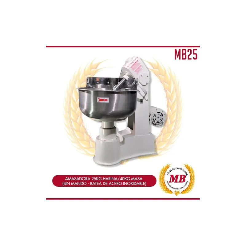 AMASADORA MB 25KG DE HARINA 40KG DE MASA S/ MANDO BATEA DE ACERO INOXI