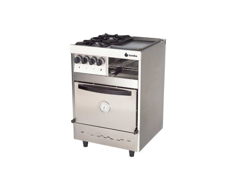 COCINA SEMI INDUSTRIAL 2 HORNALLAS Y PLANCHA BIFERA DANDA 60 CM